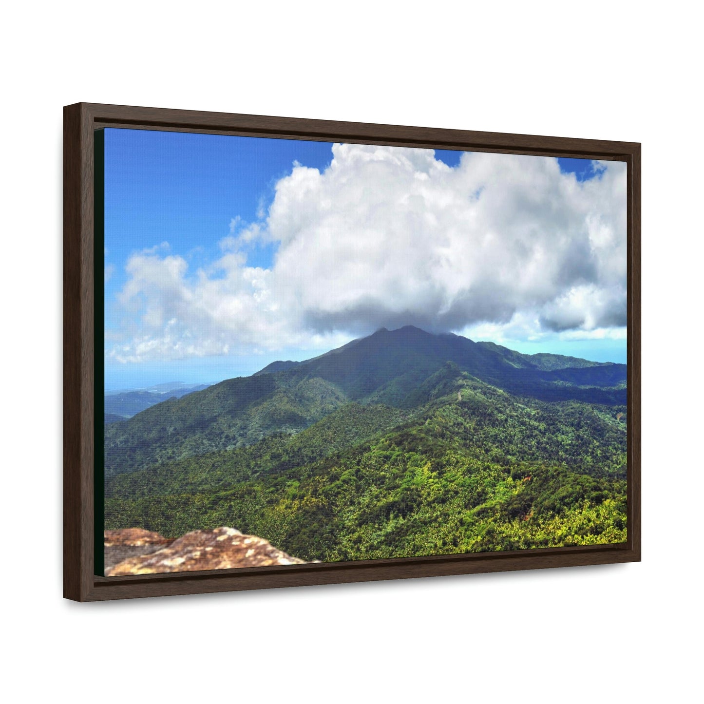 Horizontal Framed Premium Gallery Wrap Canvas - Views from El Yunque rainforest in Puerto Rico - awesome view from Mt Britton - Green Forest Home