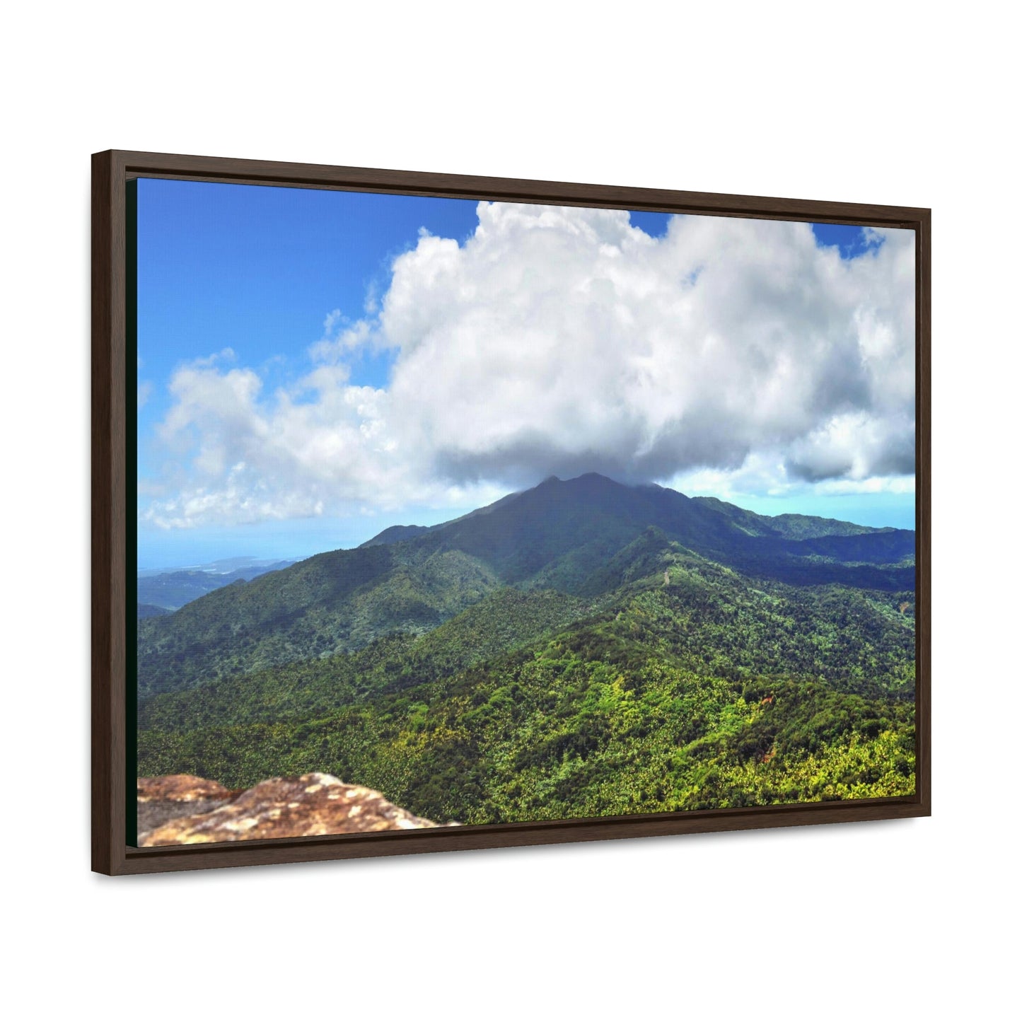 Horizontal Framed Premium Gallery Wrap Canvas - Views from El Yunque rainforest in Puerto Rico - awesome view from Mt Britton - Green Forest Home