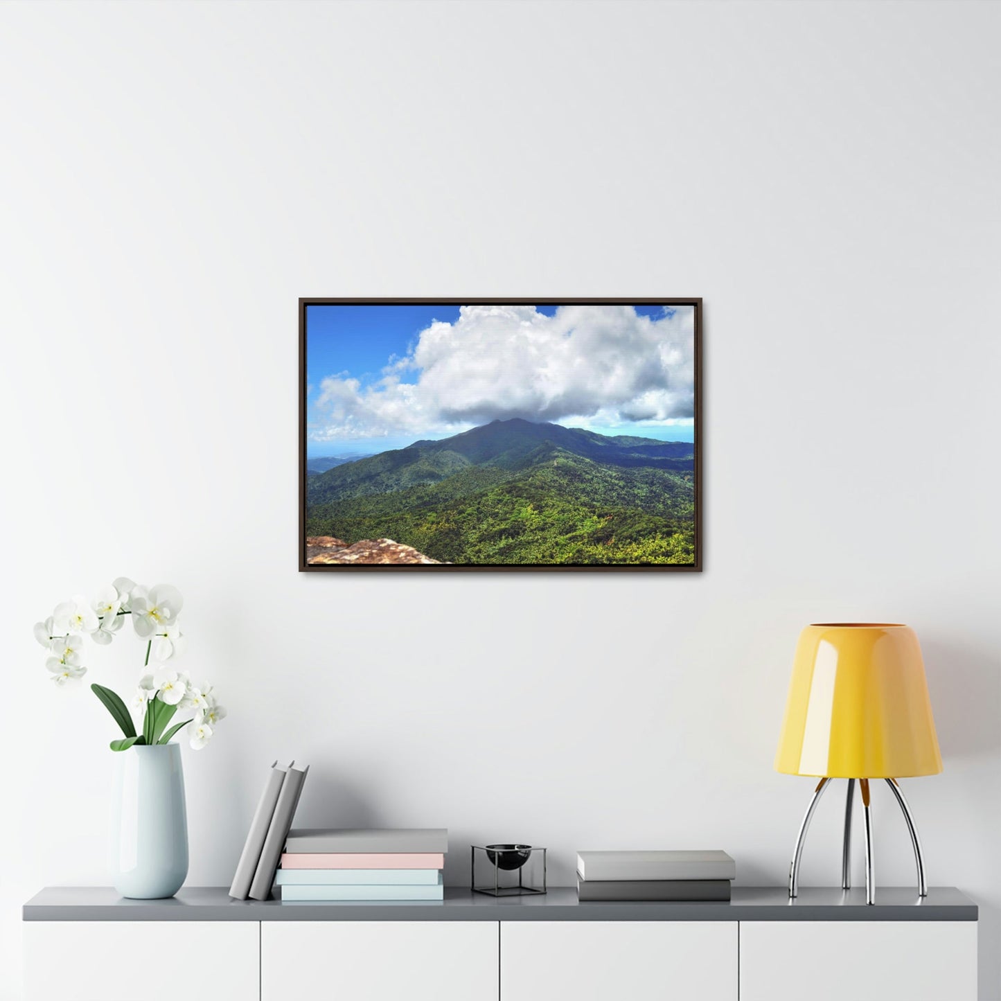 Horizontal Framed Premium Gallery Wrap Canvas - Views from El Yunque rainforest in Puerto Rico - awesome view from Mt Britton - Green Forest Home