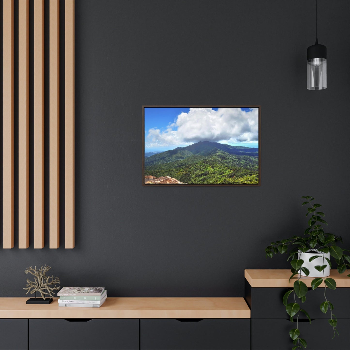 Horizontal Framed Premium Gallery Wrap Canvas - Views from El Yunque rainforest in Puerto Rico - awesome view from Mt Britton - Green Forest Home