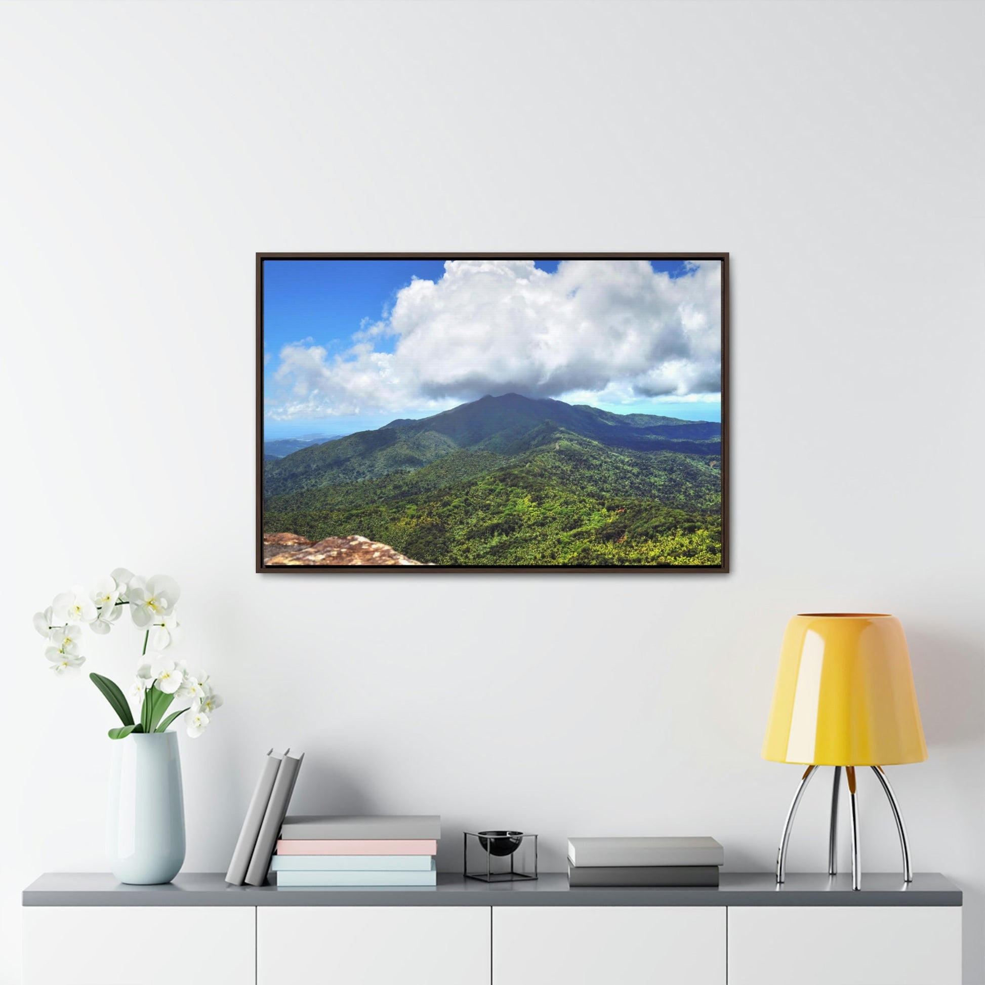 Horizontal Framed Premium Gallery Wrap Canvas - Views from El Yunque rainforest in Puerto Rico - awesome view from Mt Britton - Green Forest Home