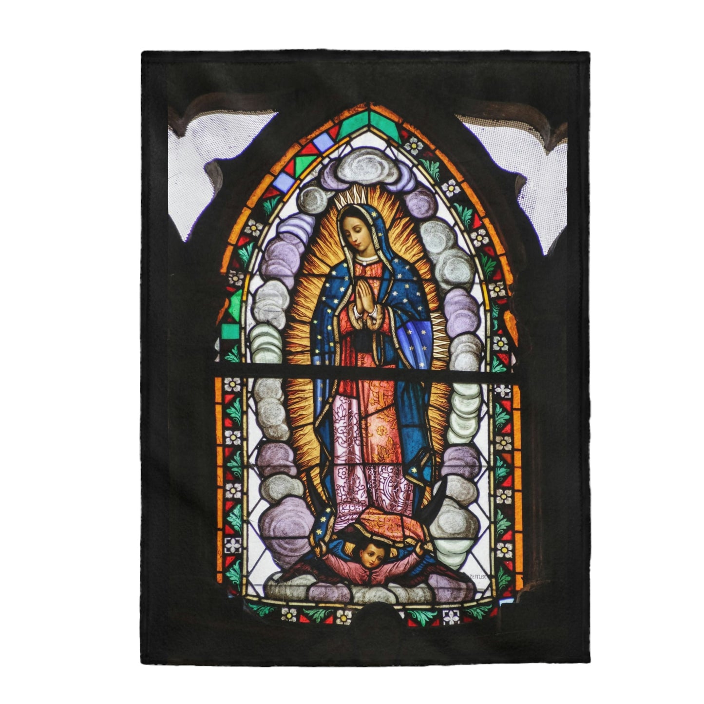 Manta de felpa de terciopelo - Velveteen Plush Blanket - Our Lady of Guadalupe, also known as the Virgen of Guadalupe - Mexico - Catholicism - Green Forest Home