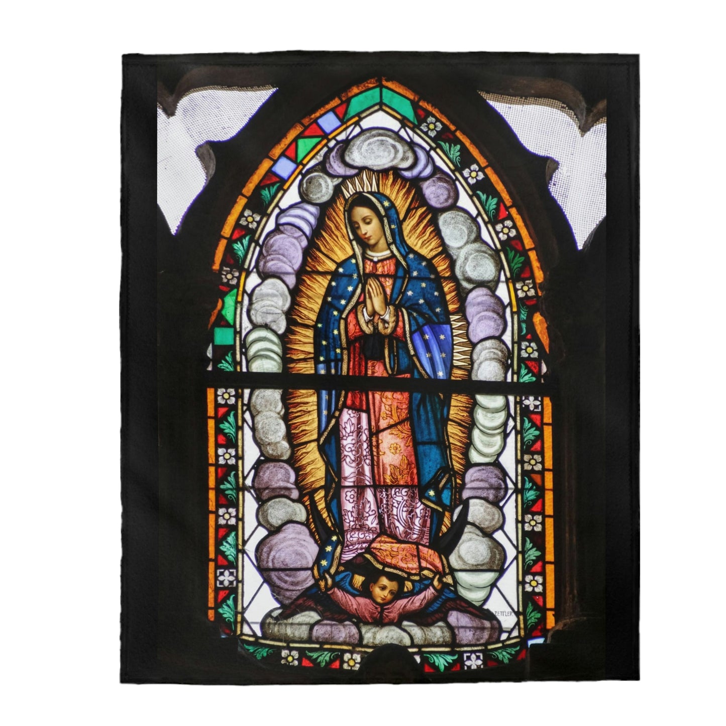 Manta de felpa de terciopelo - Velveteen Plush Blanket - Our Lady of Guadalupe, also known as the Virgen of Guadalupe - Mexico - Catholicism - Green Forest Home