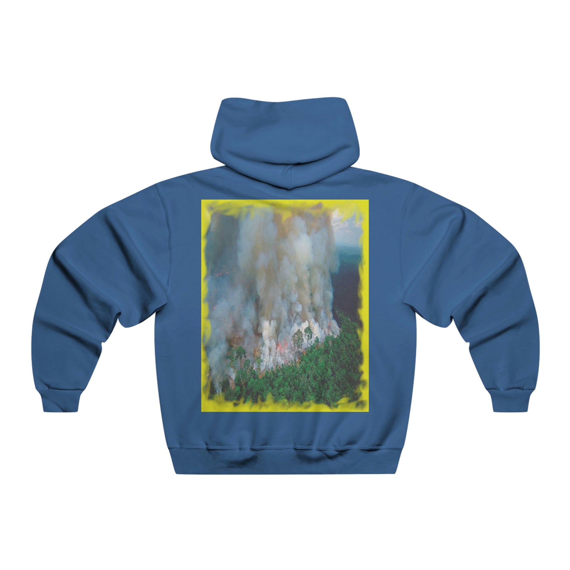 Men's NUBLEND® Hooded Sweatshirt - Fruit Of The Loom - Global Warming/Climate change/Keeling CO2 curve awareness - Greta - Greta Thunberg on CG protests - Amazon fires on back - Green Forest Home