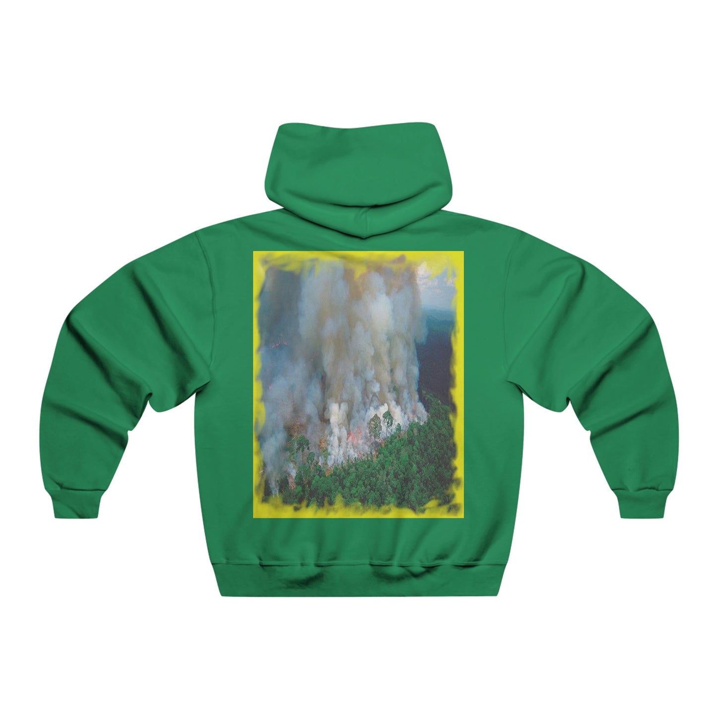 Men's NUBLEND® Hooded Sweatshirt - Fruit Of The Loom - Global Warming/Climate change/Keeling CO2 curve awareness - Greta - Greta Thunberg on CG protests - Amazon fires on back - Green Forest Home