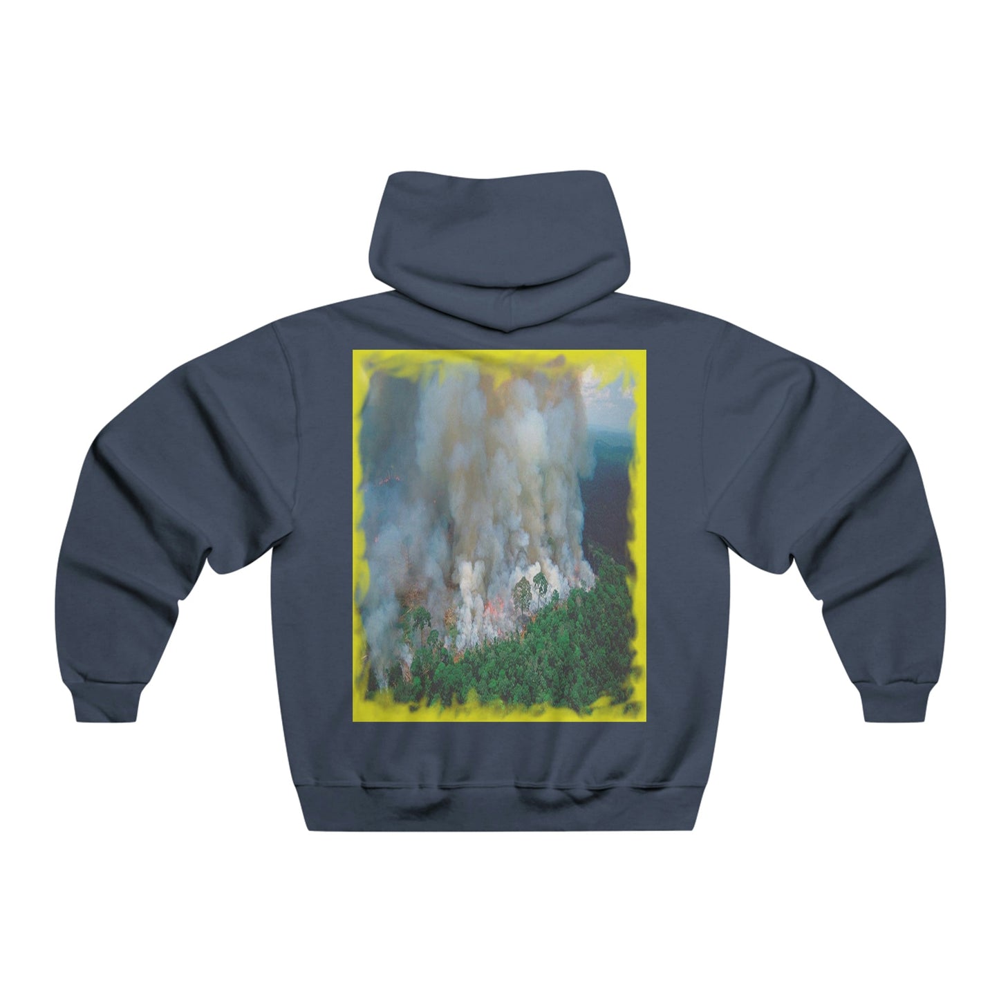 Men's NUBLEND® Hooded Sweatshirt - Fruit Of The Loom - Global Warming/Climate change/Keeling CO2 curve awareness - Greta - Greta Thunberg on CG protests - Amazon fires on back - Green Forest Home