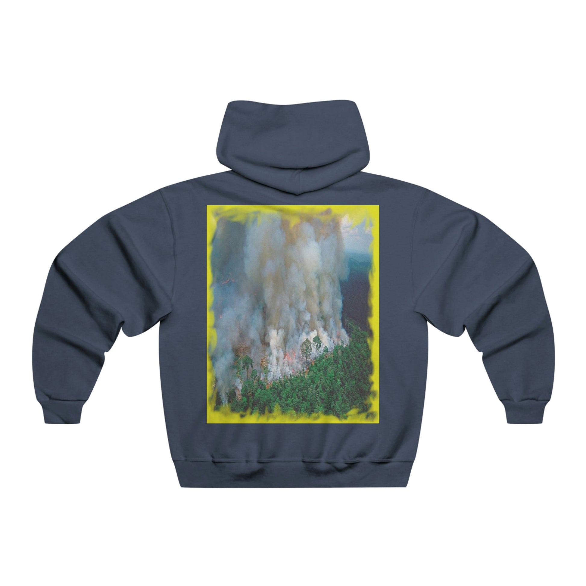 Men's NUBLEND® Hooded Sweatshirt - Fruit Of The Loom - Global Warming/Climate change/Keeling CO2 curve awareness - Greta - Greta Thunberg on CG protests - Amazon fires on back - Green Forest Home