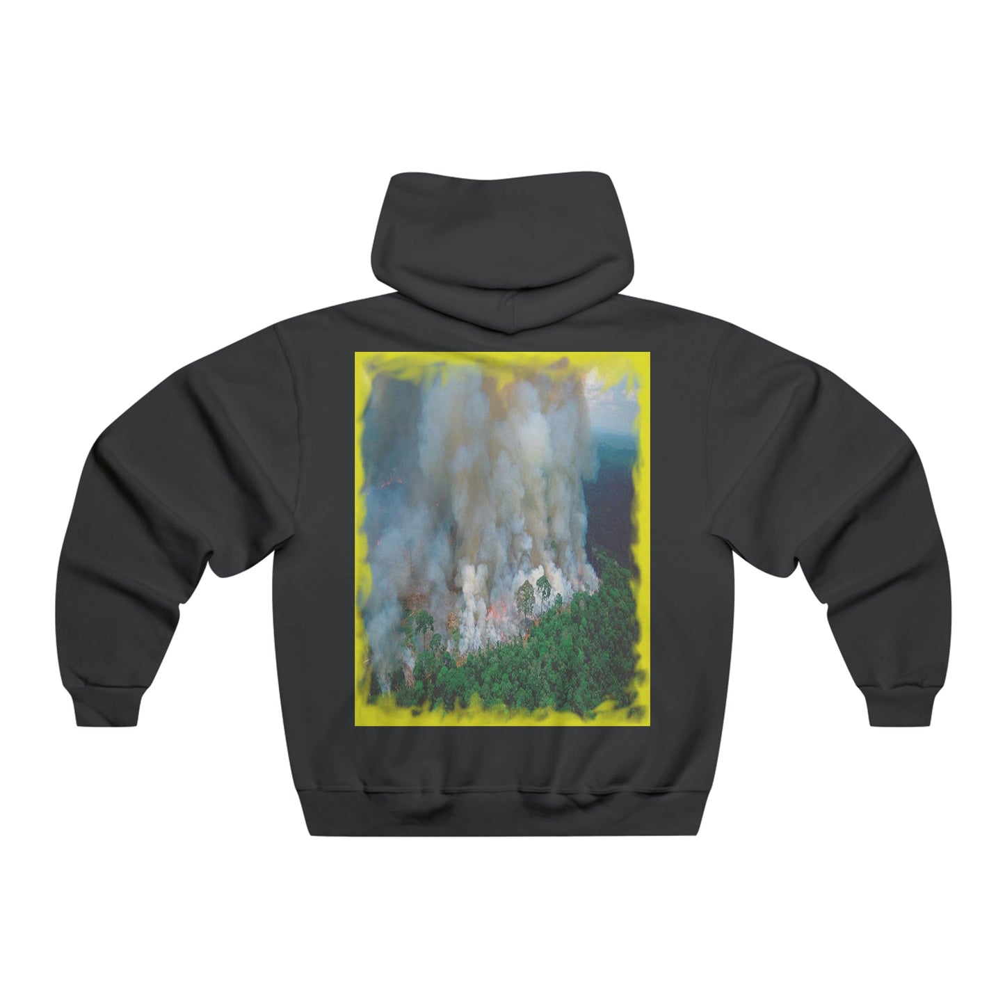 Men's NUBLEND® Hooded Sweatshirt - Fruit Of The Loom - Global Warming/Climate change/Keeling CO2 curve awareness - Greta - Greta Thunberg on CG protests - Amazon fires on back - Green Forest Home