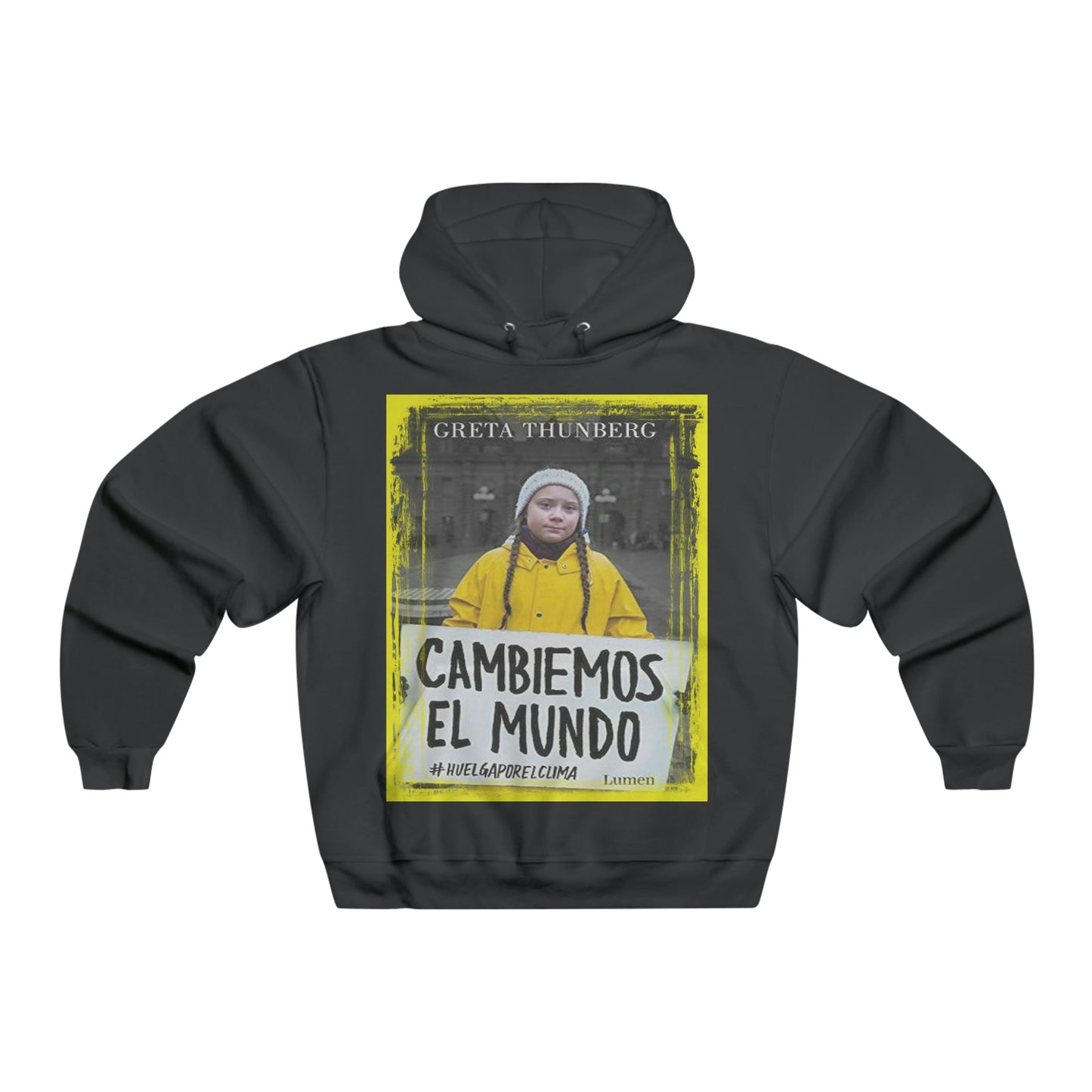 Men's NUBLEND® Hooded Sweatshirt - Fruit Of The Loom - Global Warming/Climate change/Keeling CO2 curve awareness - Greta - Greta Thunberg on CG protests - Amazon fires on back - Green Forest Home