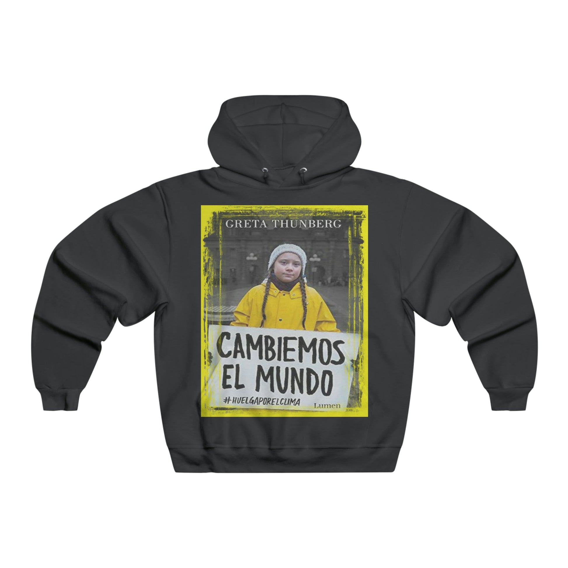 Men's NUBLEND® Hooded Sweatshirt - Fruit Of The Loom - Global Warming/Climate change/Keeling CO2 curve awareness - Greta - Greta Thunberg on CG protests - Amazon fires on back - Green Forest Home