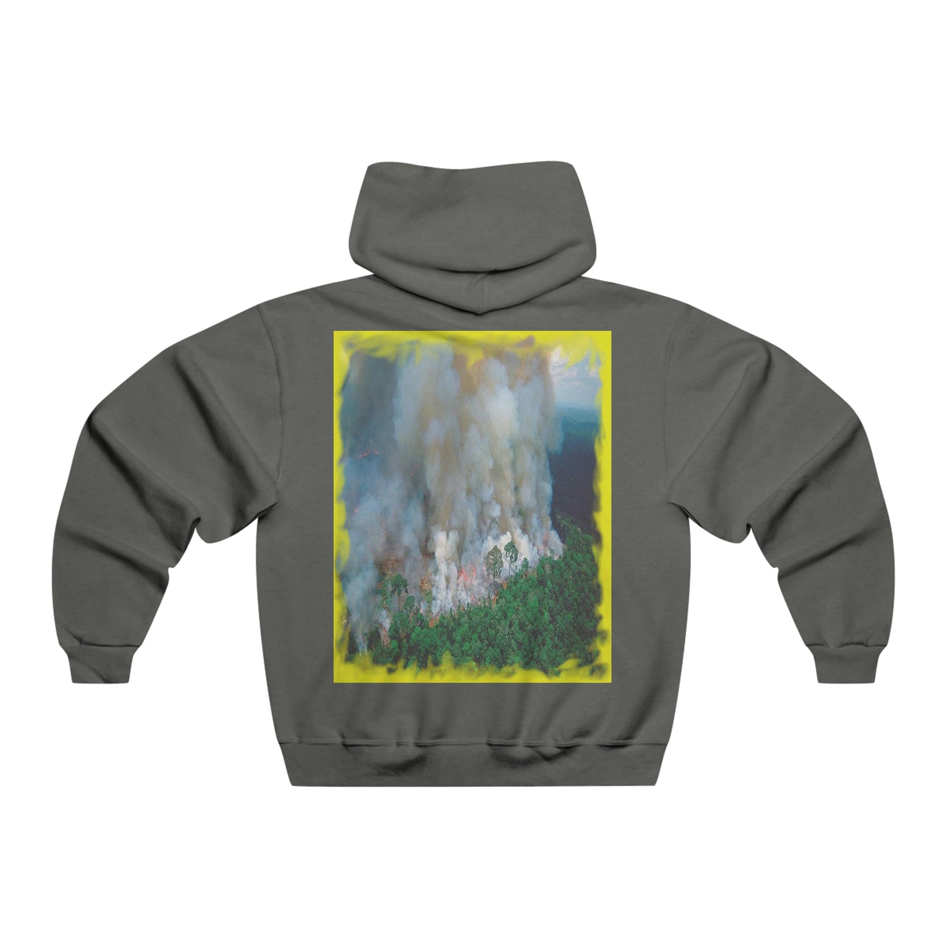 Men's NUBLEND® Hooded Sweatshirt - Fruit Of The Loom - Global Warming/Climate change/Keeling CO2 curve awareness - Greta - Greta Thunberg on CG protests - Amazon fires on back - Green Forest Home
