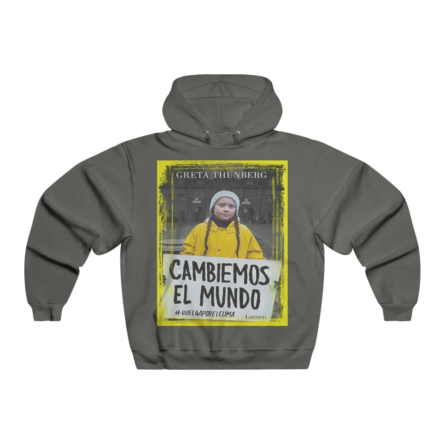Men's NUBLEND® Hooded Sweatshirt - Fruit Of The Loom - Global Warming/Climate change/Keeling CO2 curve awareness - Greta - Greta Thunberg on CG protests - Amazon fires on back - Green Forest Home