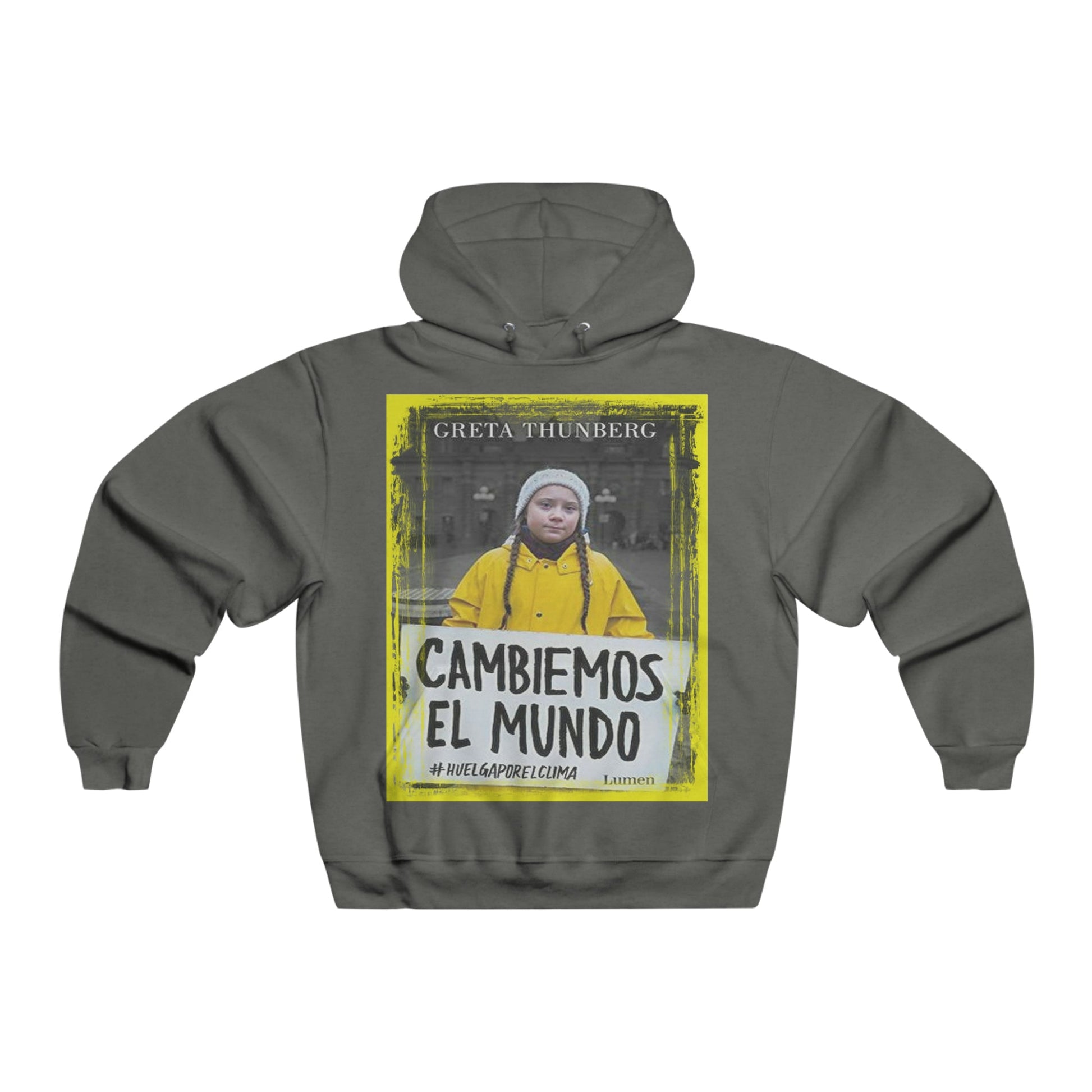 Men's NUBLEND® Hooded Sweatshirt - Fruit Of The Loom - Global Warming/Climate change/Keeling CO2 curve awareness - Greta - Greta Thunberg on CG protests - Amazon fires on back - Green Forest Home
