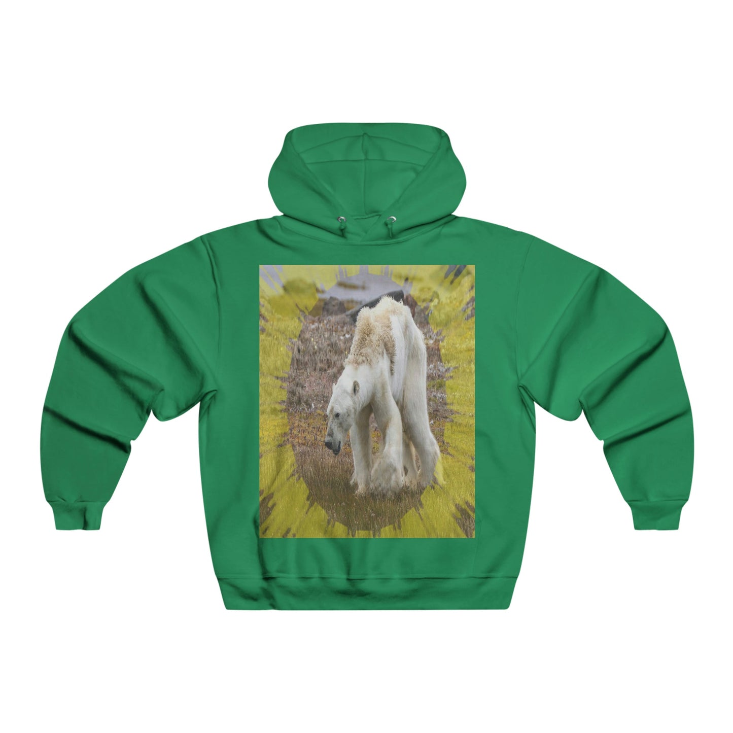 Men's NUBLEND® Hooded Sweatshirt - Fruit Of The Loom - Global Warming/Climate change/Keeling CO2 curve awareness - Polar bears starve due to early ice melt - both sides - Green Forest Home