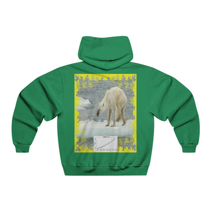 Men's NUBLEND® Hooded Sweatshirt - Fruit Of The Loom - Global Warming/Climate change/Keeling CO2 curve awareness - Polar bears starve due to early ice melt - both sides - Green Forest Home