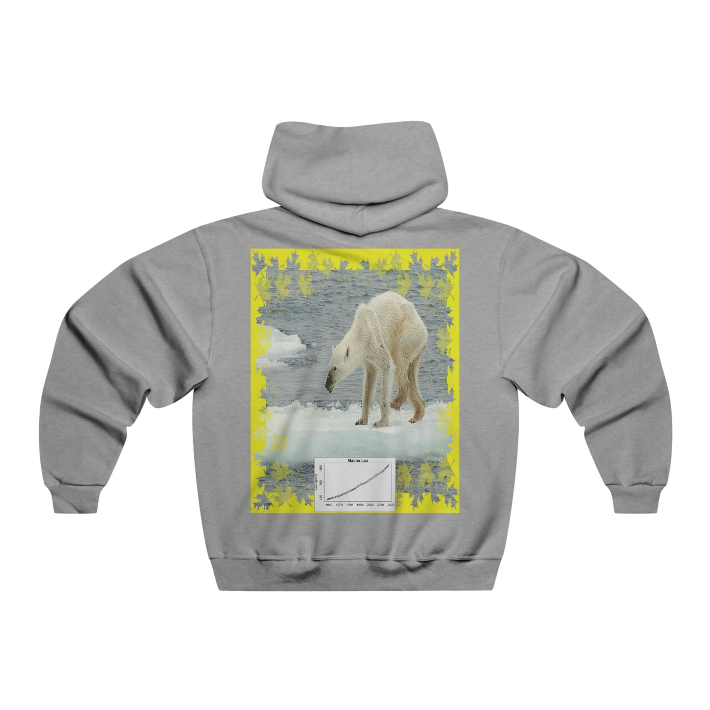 Men's NUBLEND® Hooded Sweatshirt - Fruit Of The Loom - Global Warming/Climate change/Keeling CO2 curve awareness - Polar bears starve due to early ice melt - both sides - Green Forest Home