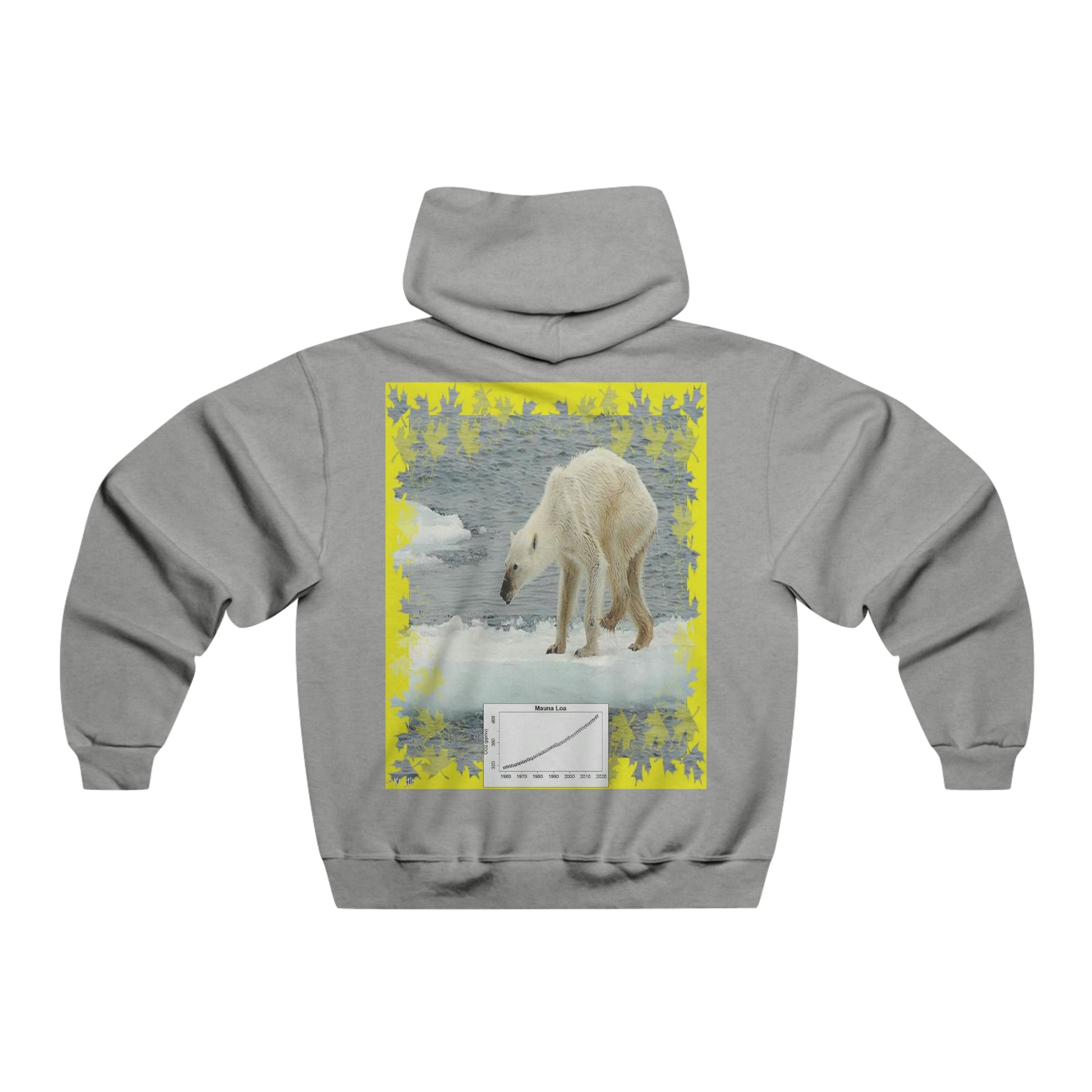 Men's NUBLEND® Hooded Sweatshirt - Fruit Of The Loom - Global Warming/Climate change/Keeling CO2 curve awareness - Polar bears starve due to early ice melt - both sides - Green Forest Home