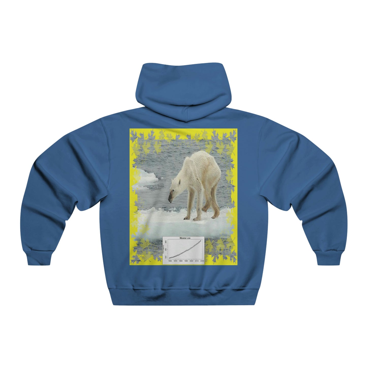 Men's NUBLEND® Hooded Sweatshirt - Fruit Of The Loom - Global Warming/Climate change/Keeling CO2 curve awareness - Polar bears starve due to early ice melt - both sides - Green Forest Home