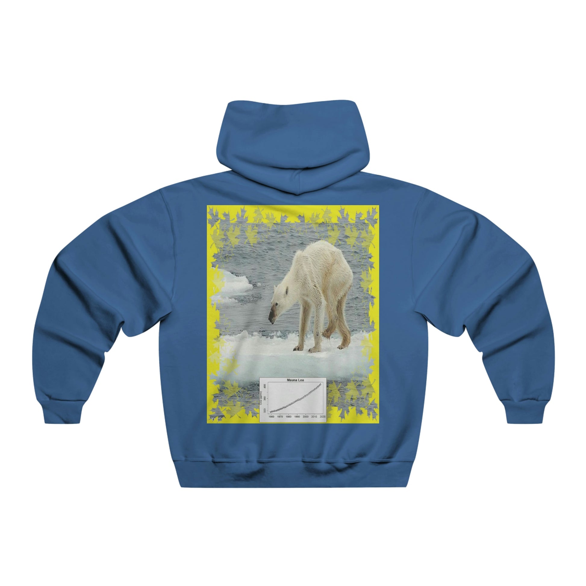 Men's NUBLEND® Hooded Sweatshirt - Fruit Of The Loom - Global Warming/Climate change/Keeling CO2 curve awareness - Polar bears starve due to early ice melt - both sides - Green Forest Home