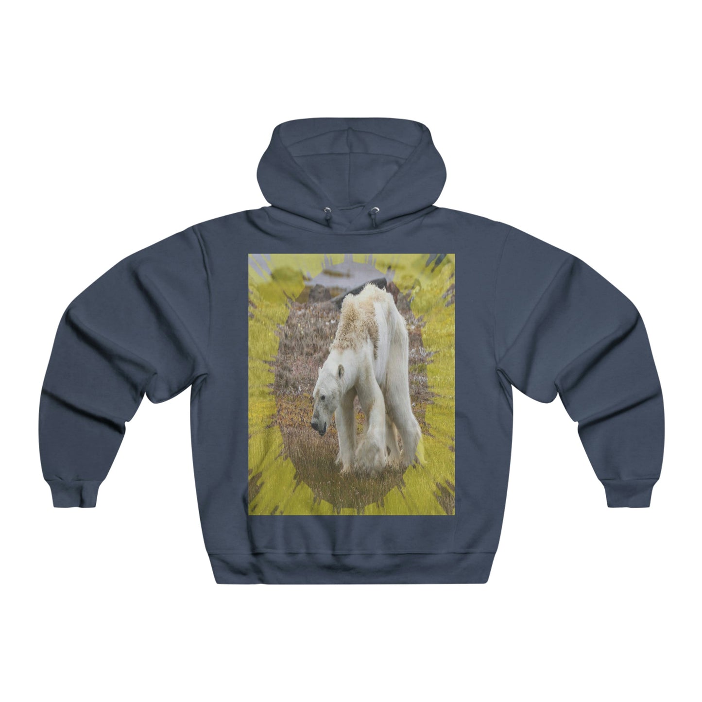 Men's NUBLEND® Hooded Sweatshirt - Fruit Of The Loom - Global Warming/Climate change/Keeling CO2 curve awareness - Polar bears starve due to early ice melt - both sides - Green Forest Home