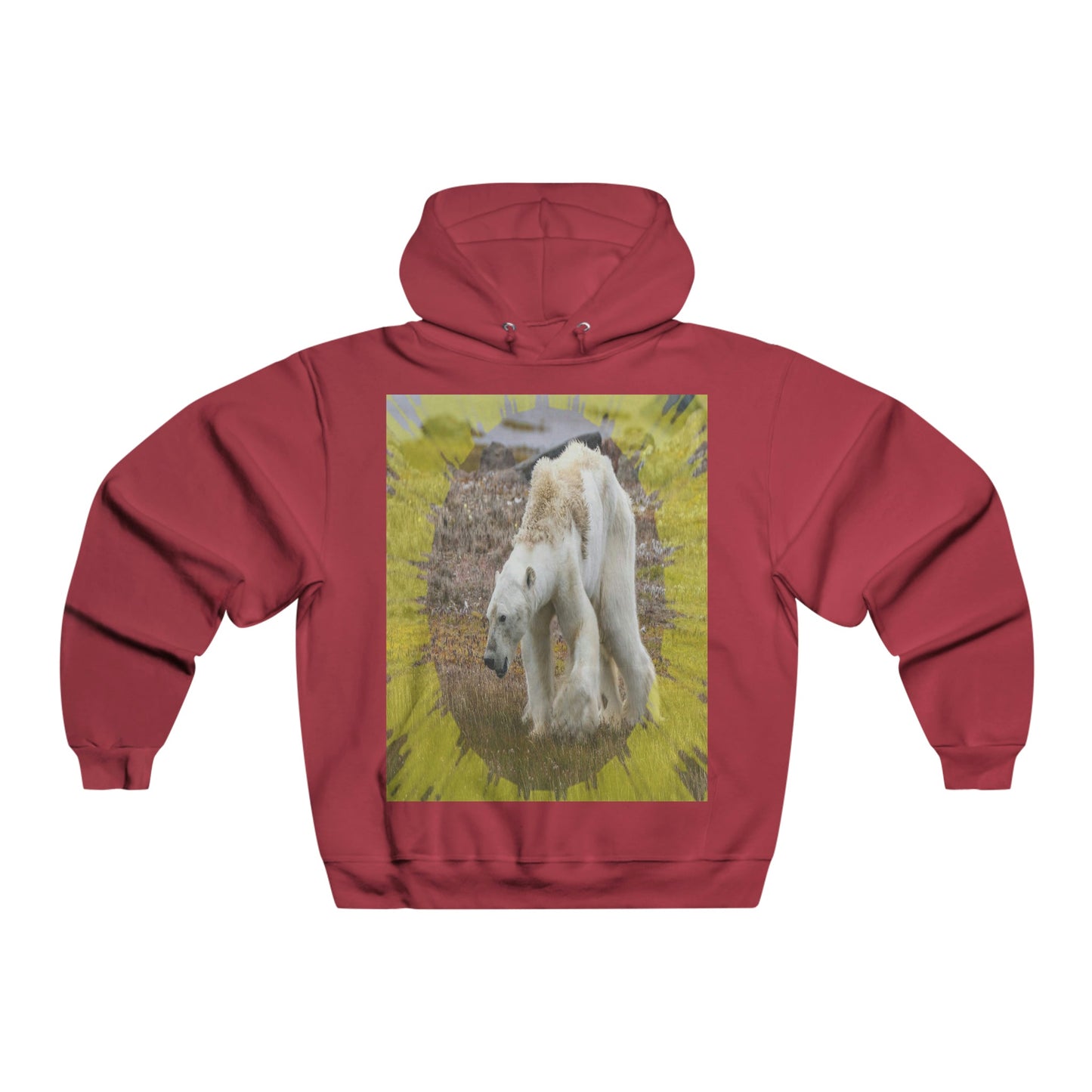 Men's NUBLEND® Hooded Sweatshirt - Fruit Of The Loom - Global Warming/Climate change/Keeling CO2 curve awareness - Polar bears starve due to early ice melt - both sides - Green Forest Home