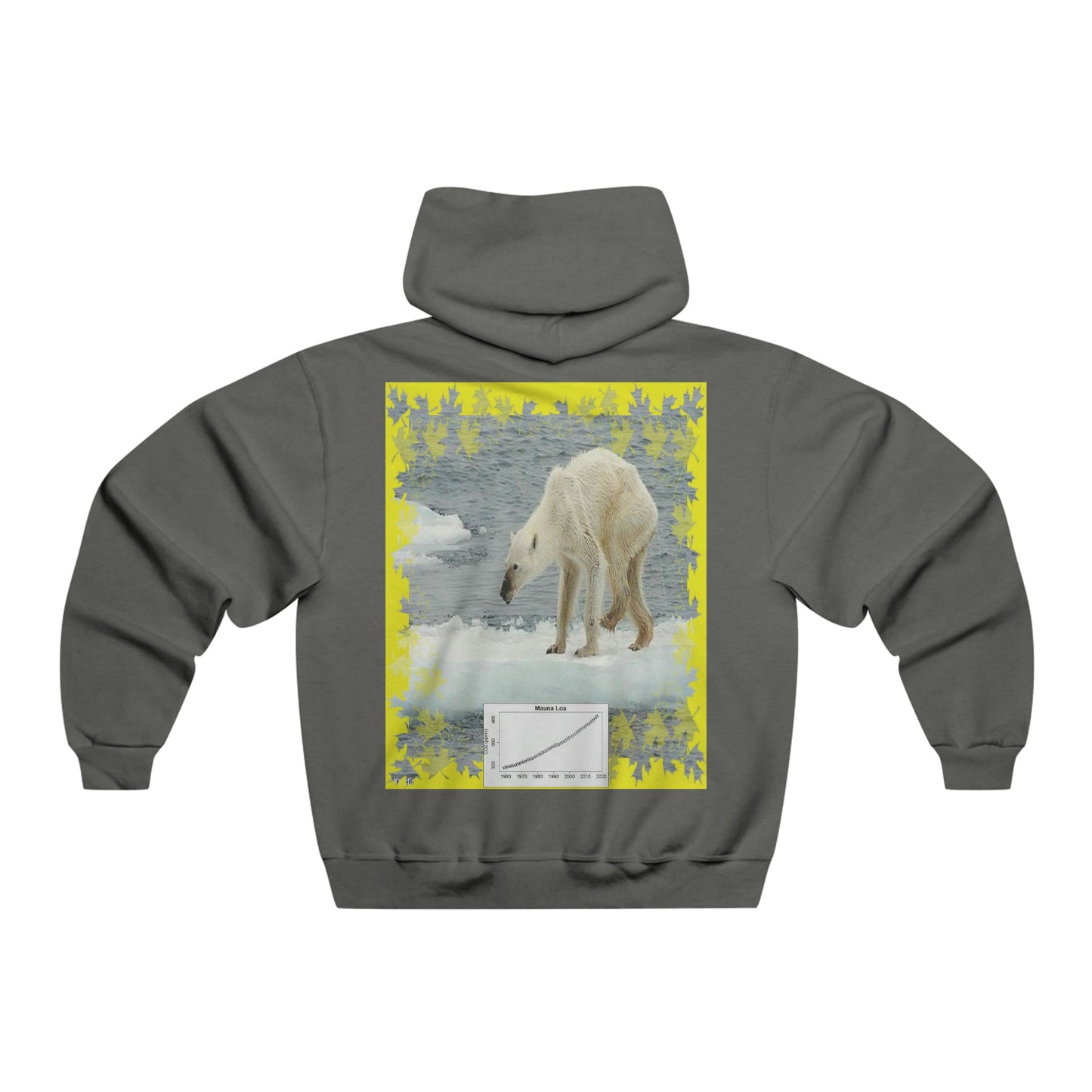Men's NUBLEND® Hooded Sweatshirt - Fruit Of The Loom - Global Warming/Climate change/Keeling CO2 curve awareness - Polar bears starve due to early ice melt - both sides - Green Forest Home