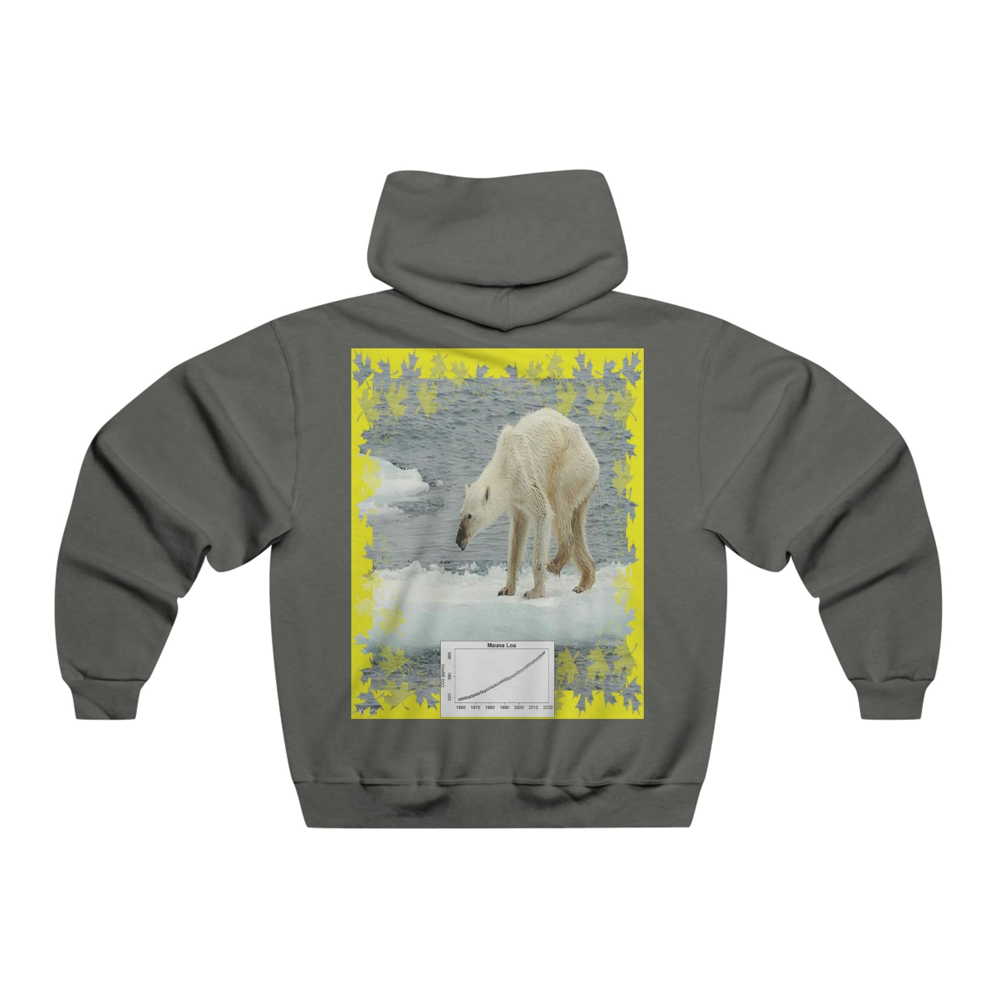 Men's NUBLEND® Hooded Sweatshirt - Fruit Of The Loom - Global Warming/Climate change/Keeling CO2 curve awareness - Polar bears starve due to early ice melt - both sides - Green Forest Home