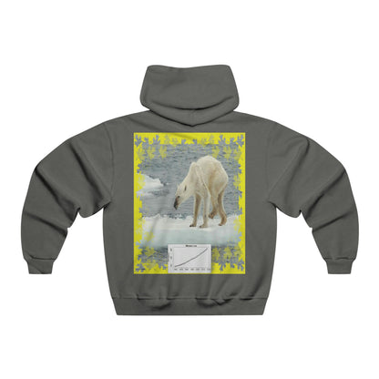 Men's NUBLEND® Hooded Sweatshirt - Fruit Of The Loom - Global Warming/Climate change/Keeling CO2 curve awareness - Polar bears starve due to early ice melt - both sides - Green Forest Home