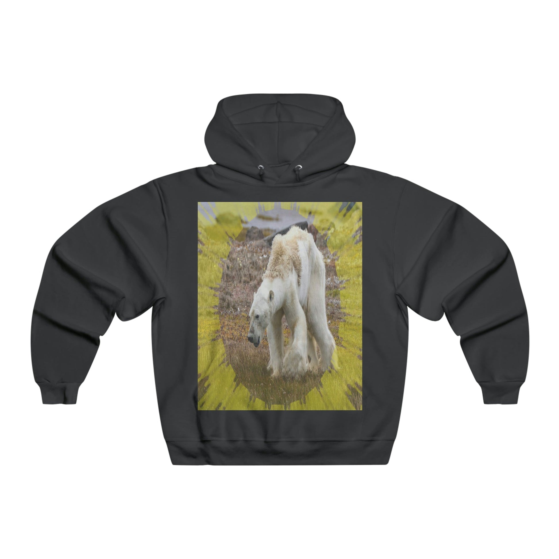 Men's NUBLEND® Hooded Sweatshirt - Fruit Of The Loom - Global Warming/Climate change/Keeling CO2 curve awareness - Polar bears starve due to early ice melt - both sides - Green Forest Home