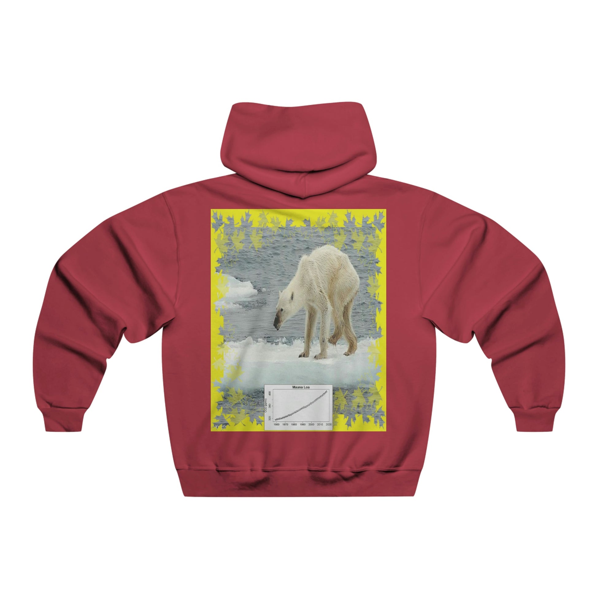 Men's NUBLEND® Hooded Sweatshirt - Fruit Of The Loom - Global Warming/Climate change/Keeling CO2 curve awareness - Polar bears starve due to early ice melt - both sides - Green Forest Home