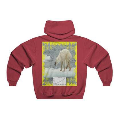 Men's NUBLEND® Hooded Sweatshirt - Fruit Of The Loom - Global Warming/Climate change/Keeling CO2 curve awareness - Polar bears starve due to early ice melt - both sides - Green Forest Home