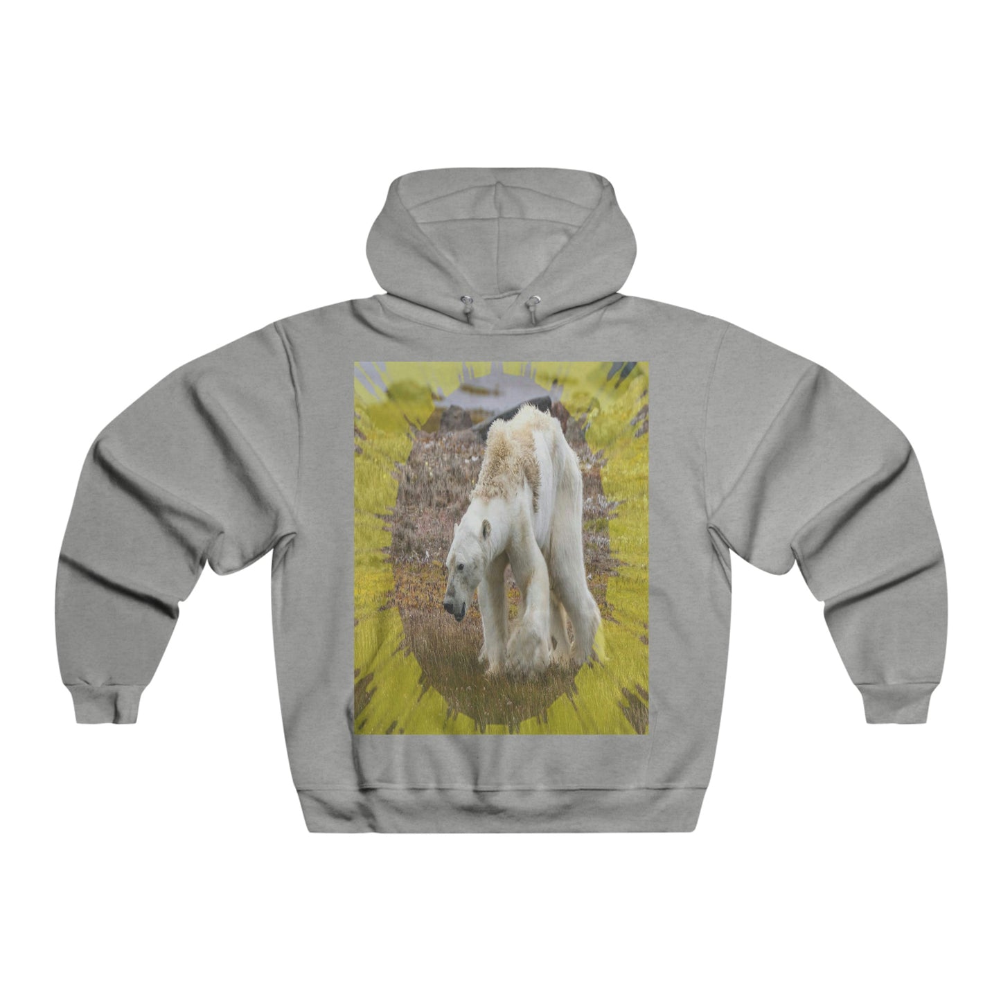 Men's NUBLEND® Hooded Sweatshirt - Fruit Of The Loom - Global Warming/Climate change/Keeling CO2 curve awareness - Polar bears starve due to early ice melt - both sides - Green Forest Home