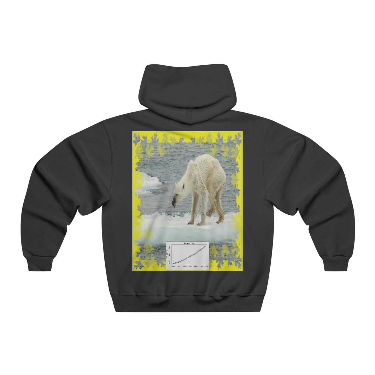 Men's NUBLEND® Hooded Sweatshirt - Fruit Of The Loom - Global Warming/Climate change/Keeling CO2 curve awareness - Polar bears starve due to early ice melt - both sides - Green Forest Home