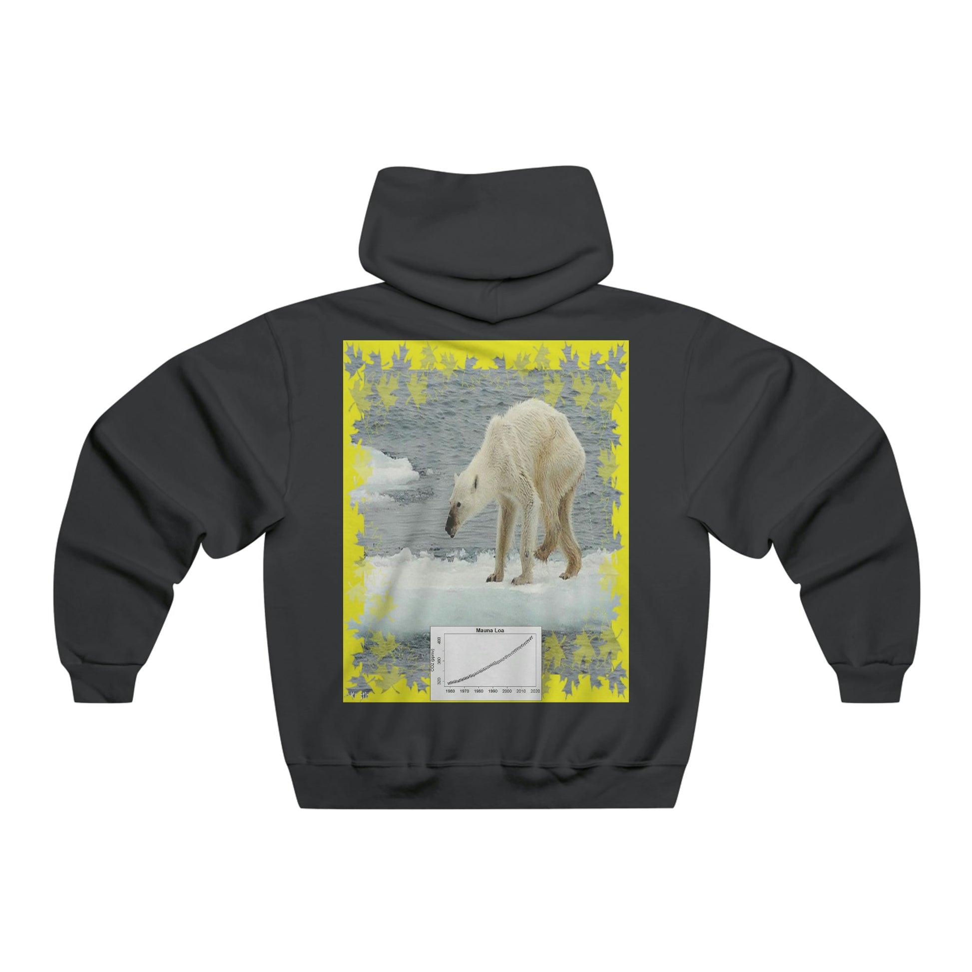Men's NUBLEND® Hooded Sweatshirt - Fruit Of The Loom - Global Warming/Climate change/Keeling CO2 curve awareness - Polar bears starve due to early ice melt - both sides - Green Forest Home