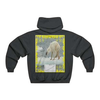 Men's NUBLEND® Hooded Sweatshirt - Fruit Of The Loom - Global Warming/Climate change/Keeling CO2 curve awareness - Polar bears starve due to early ice melt - both sides - Green Forest Home