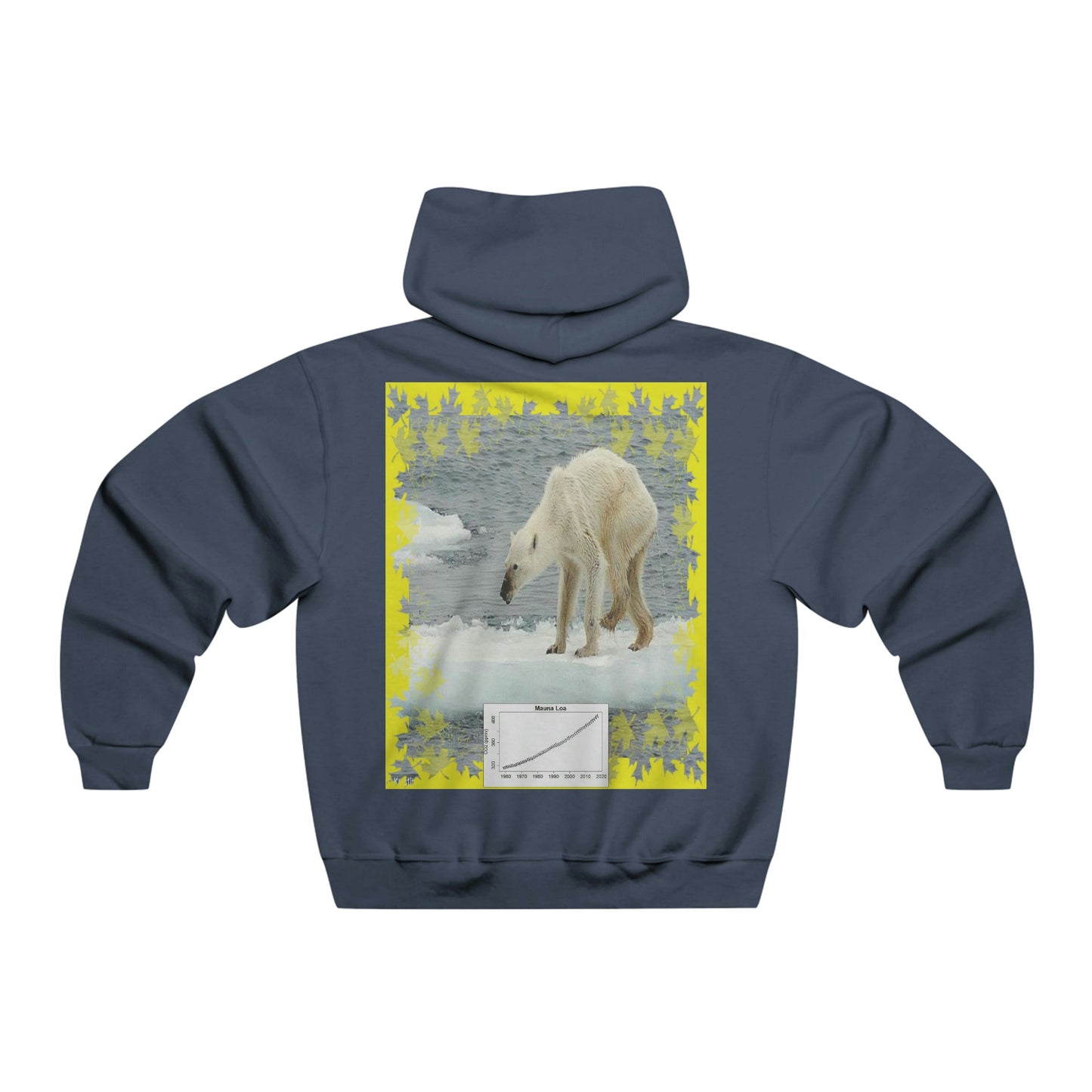 Men's NUBLEND® Hooded Sweatshirt - Fruit Of The Loom - Global Warming/Climate change/Keeling CO2 curve awareness - Polar bears starve due to early ice melt - both sides - Green Forest Home