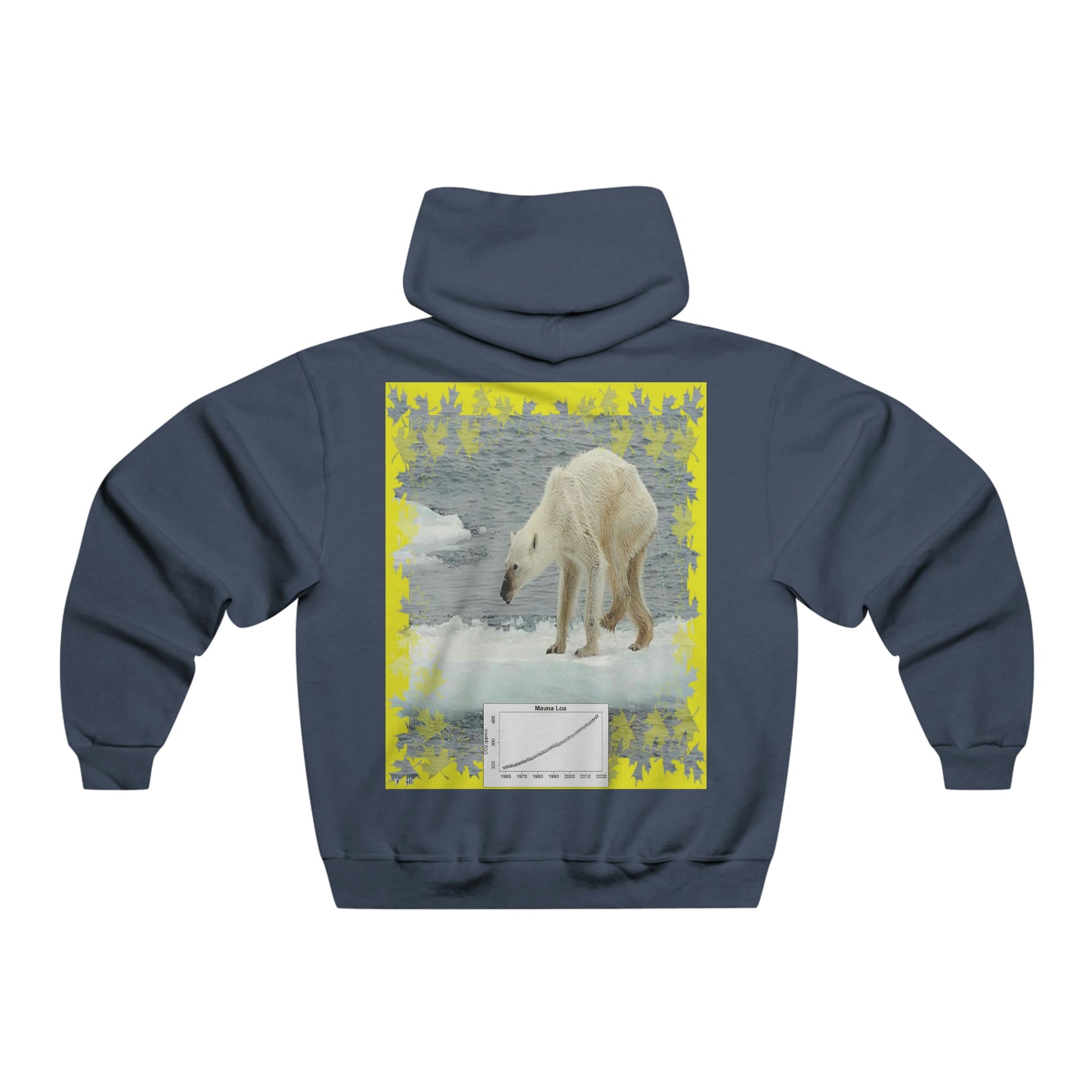 Men's NUBLEND® Hooded Sweatshirt - Fruit Of The Loom - Global Warming/Climate change/Keeling CO2 curve awareness - Polar bears starve due to early ice melt - both sides - Green Forest Home