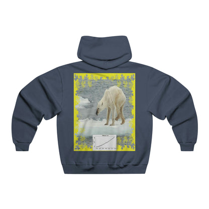 Men's NUBLEND® Hooded Sweatshirt - Fruit Of The Loom - Global Warming/Climate change/Keeling CO2 curve awareness - Polar bears starve due to early ice melt - both sides - Green Forest Home