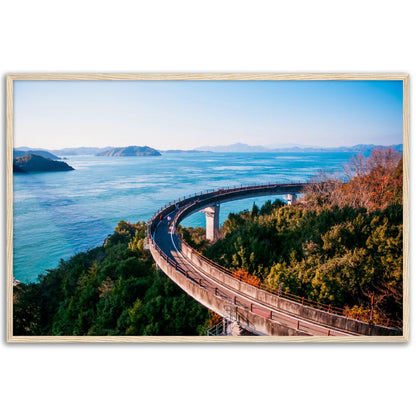 Museum-Quality Matte Paper Wooden Framed Poster - Cycling route on Kurushima Kaikyo Bridge cross over Seto inland sea. Ehime - Japan - Green Forest Home