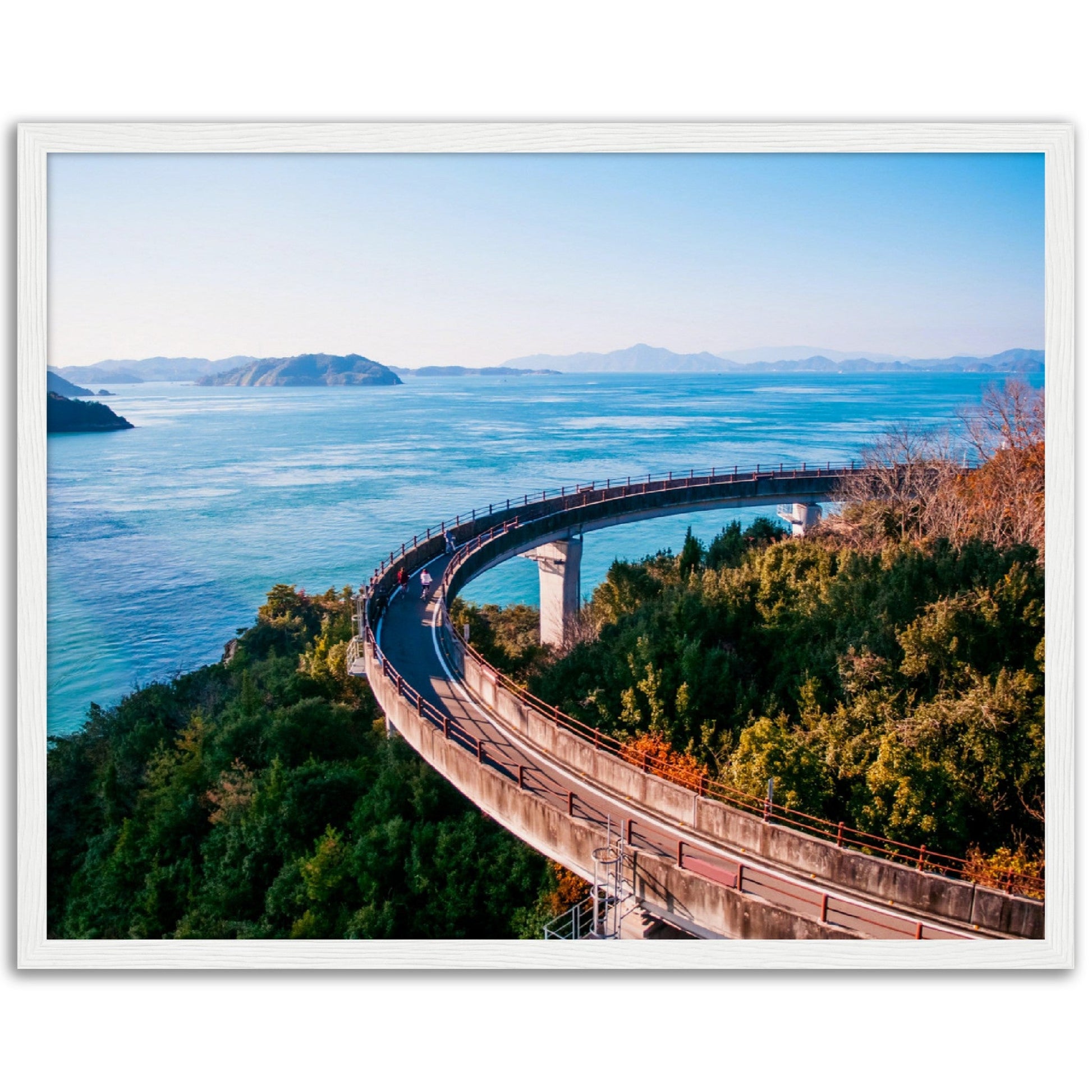 Museum-Quality Matte Paper Wooden Framed Poster - Cycling route on Kurushima Kaikyo Bridge cross over Seto inland sea. Ehime - Japan - Green Forest Home