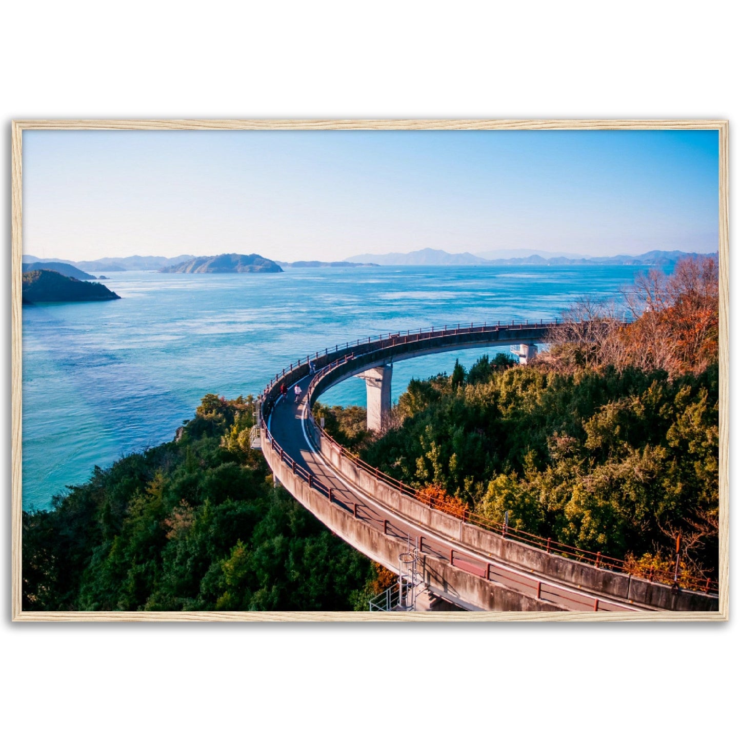 Museum-Quality Matte Paper Wooden Framed Poster - Cycling route on Kurushima Kaikyo Bridge cross over Seto inland sea. Ehime - Japan - Green Forest Home