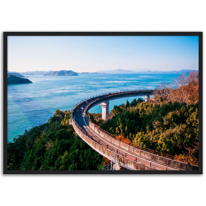 Museum-Quality Matte Paper Wooden Framed Poster - Cycling route on Kurushima Kaikyo Bridge cross over Seto inland sea. Ehime - Japan - Green Forest Home