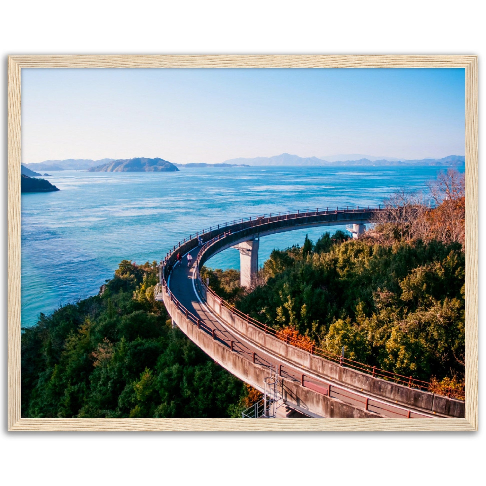 Museum-Quality Matte Paper Wooden Framed Poster - Cycling route on Kurushima Kaikyo Bridge cross over Seto inland sea. Ehime - Japan - Green Forest Home