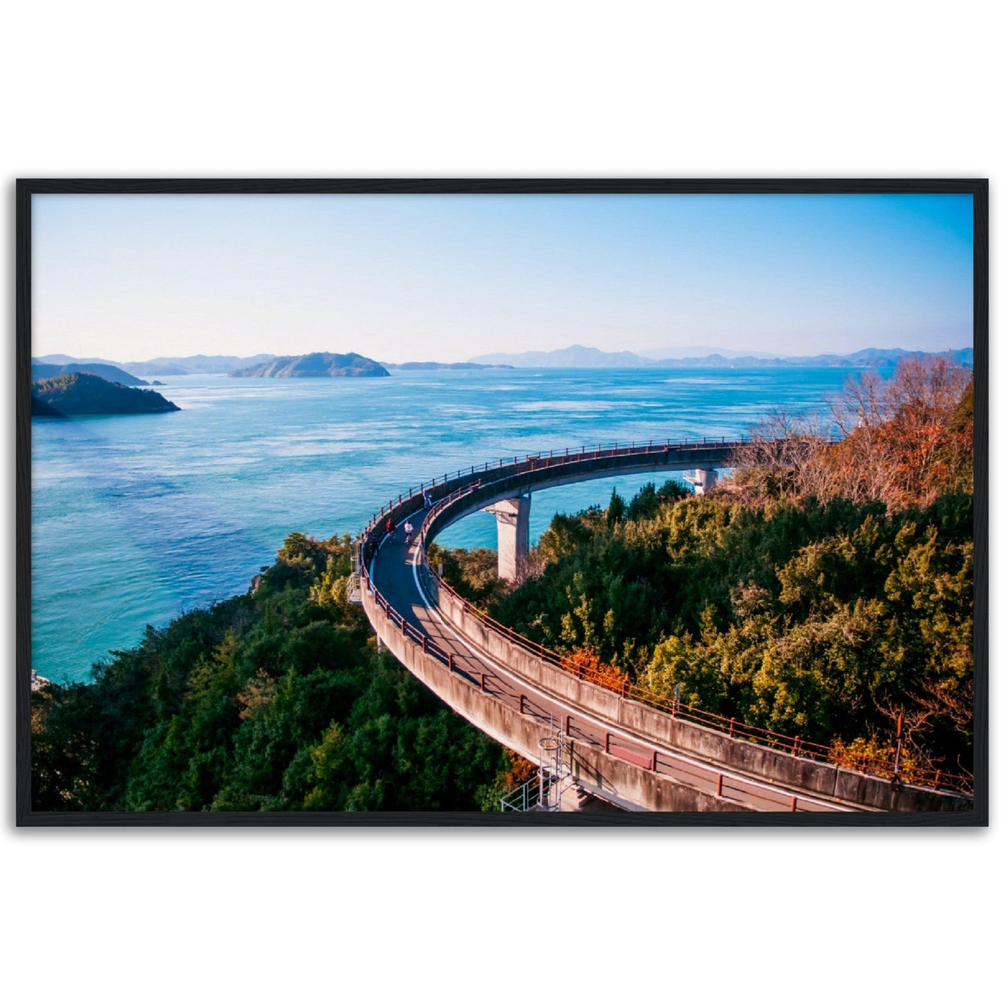 Museum-Quality Matte Paper Wooden Framed Poster - Cycling route on Kurushima Kaikyo Bridge cross over Seto inland sea. Ehime - Japan - Green Forest Home