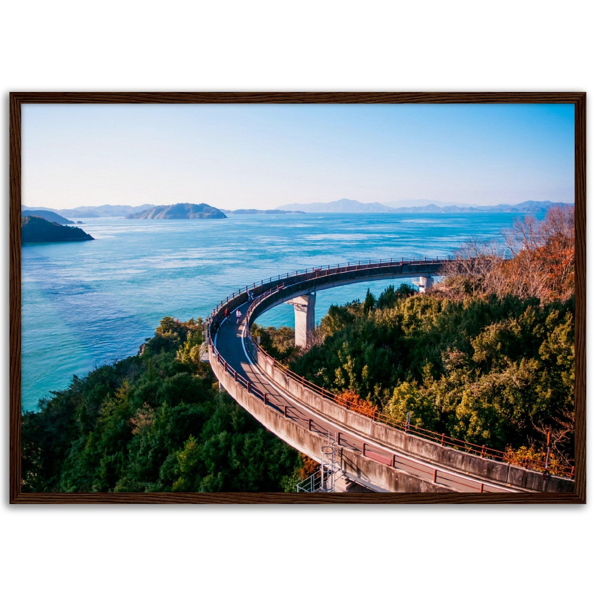 Museum-Quality Matte Paper Wooden Framed Poster - Cycling route on Kurushima Kaikyo Bridge cross over Seto inland sea. Ehime - Japan - Green Forest Home