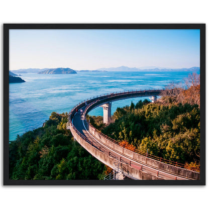 Museum-Quality Matte Paper Wooden Framed Poster - Cycling route on Kurushima Kaikyo Bridge cross over Seto inland sea. Ehime - Japan - Green Forest Home