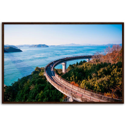 Museum-Quality Matte Paper Wooden Framed Poster - Cycling route on Kurushima Kaikyo Bridge cross over Seto inland sea. Ehime - Japan - Green Forest Home