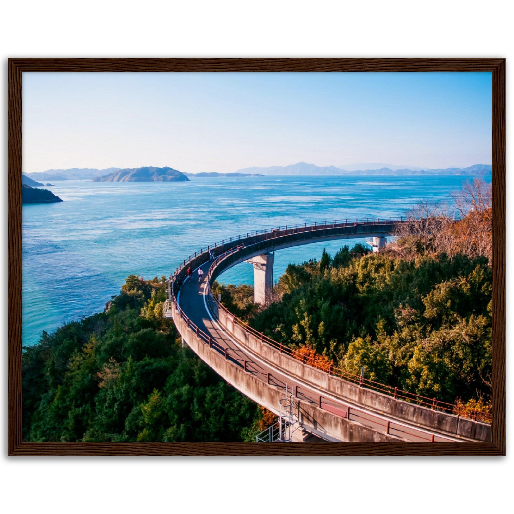 Museum-Quality Matte Paper Wooden Framed Poster - Cycling route on Kurushima Kaikyo Bridge cross over Seto inland sea. Ehime - Japan - Green Forest Home