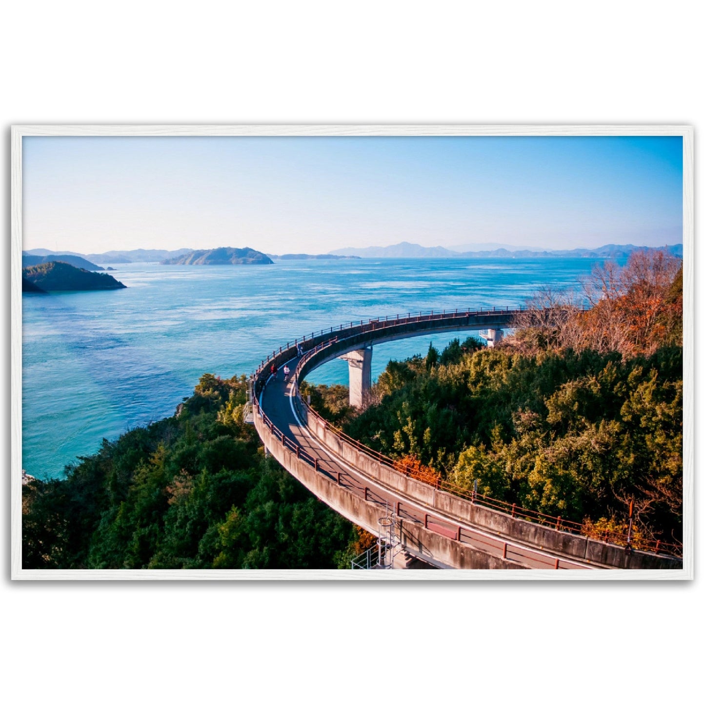 Museum-Quality Matte Paper Wooden Framed Poster - Cycling route on Kurushima Kaikyo Bridge cross over Seto inland sea. Ehime - Japan - Green Forest Home