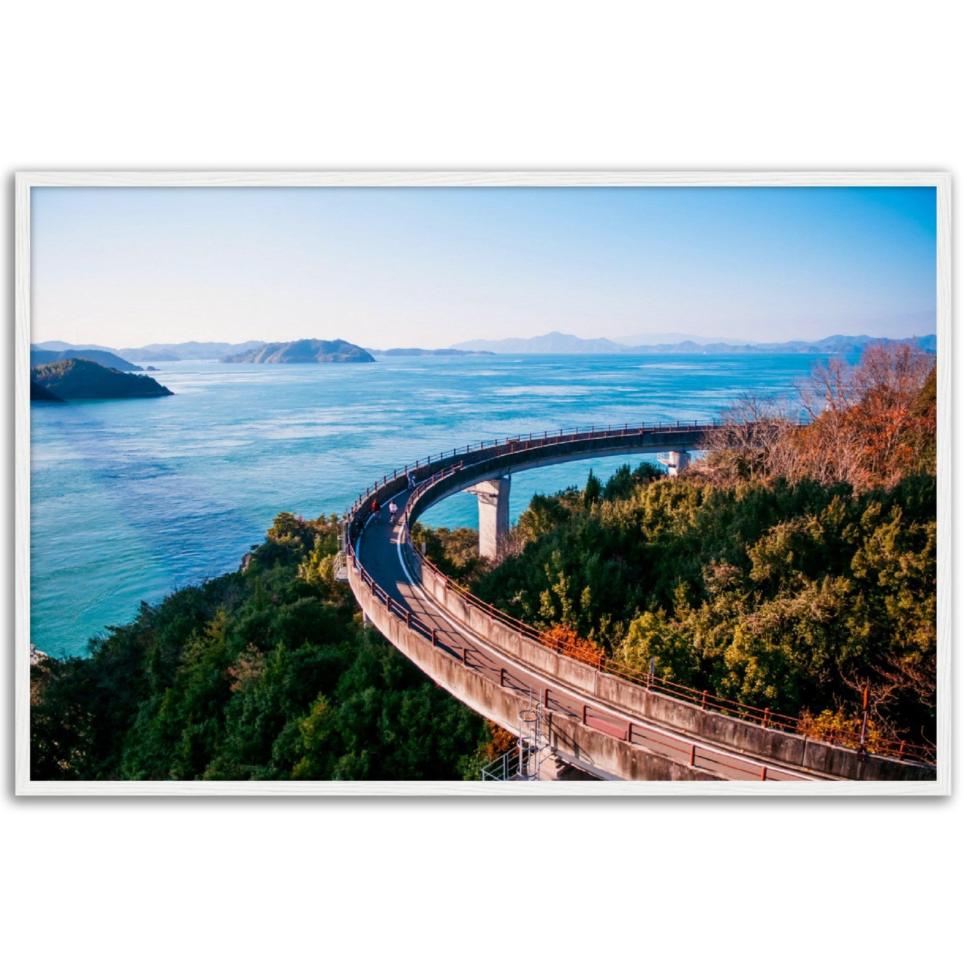 Museum-Quality Matte Paper Wooden Framed Poster - Cycling route on Kurushima Kaikyo Bridge cross over Seto inland sea. Ehime - Japan - Green Forest Home